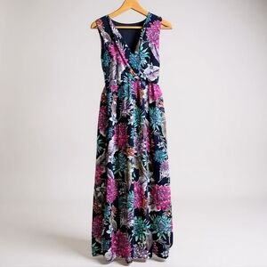 Floral Surplice Sleeveless Chiffon Maxi Dress